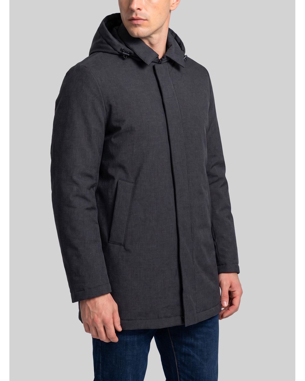 Herno Gray Waterproof Flannel Hooded Jacket for men