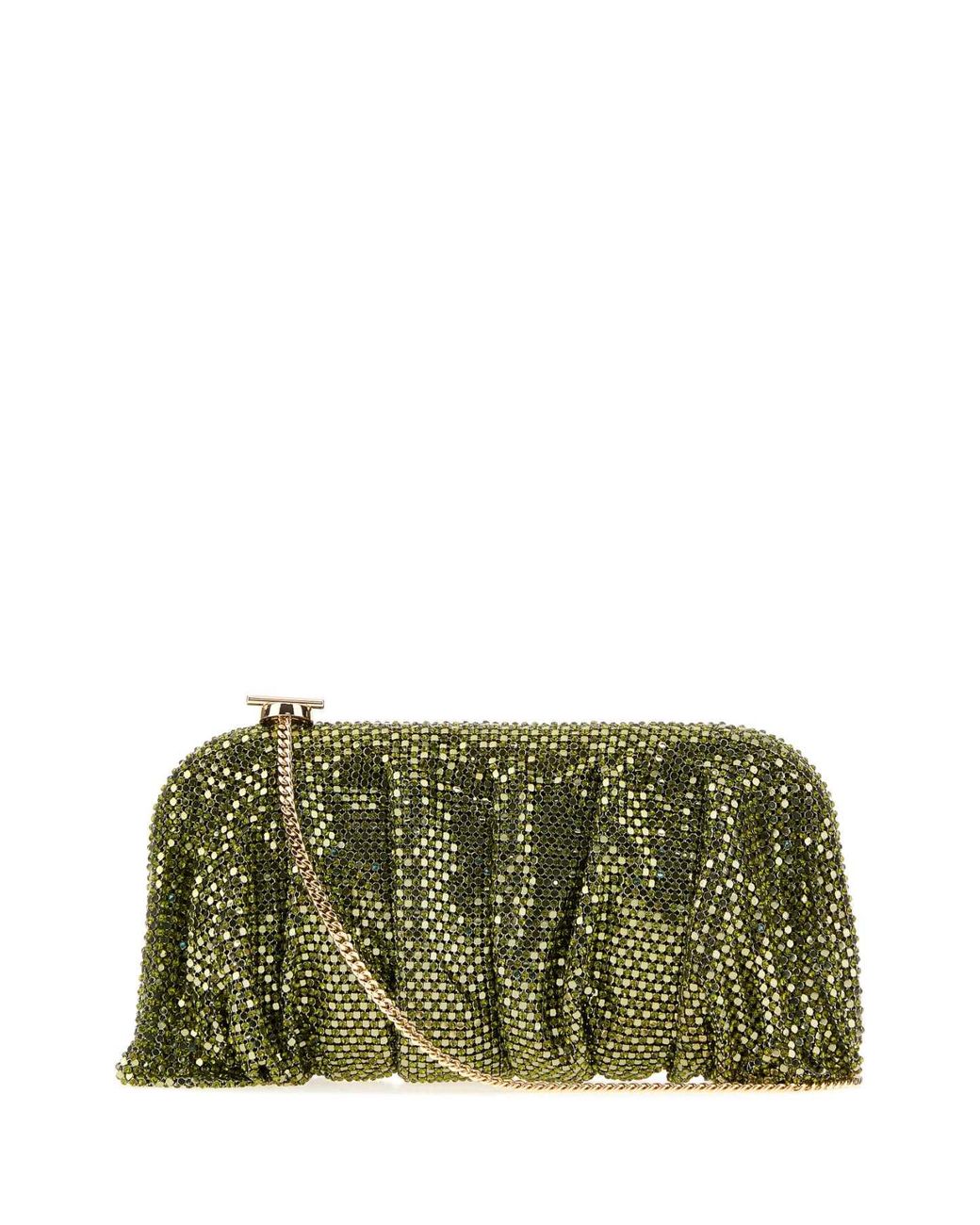 Benedetta Bruzziches Green Grande Venus Rhinestone Knit Clutch