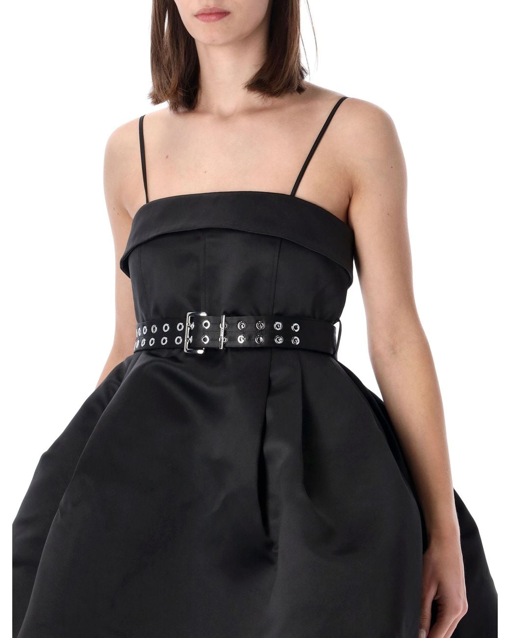 Ganni Black Short Satin Dress With A Full Skirt