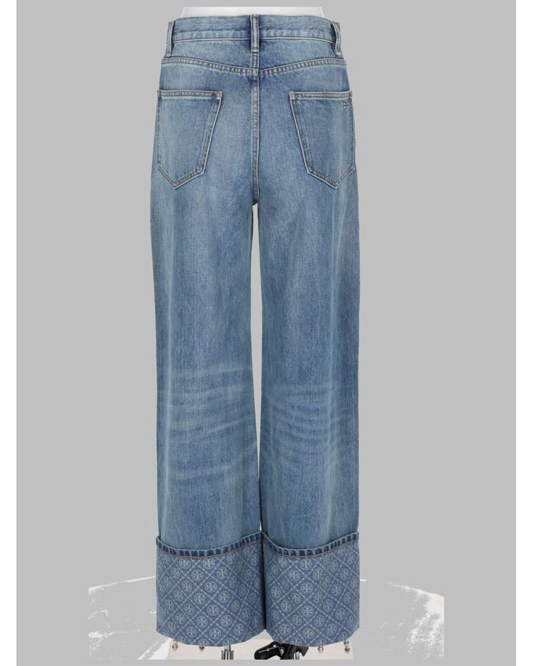 Tory Burch Blue Straight Leg Jeans With T Monogram Motif