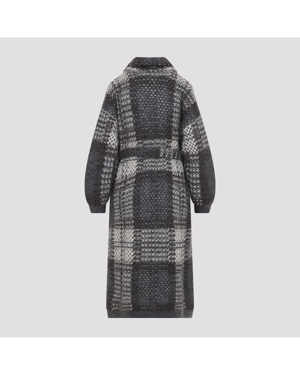 Brunello Cucinelli Gray Avorio Piombo Macrocheck Cardigan Coat