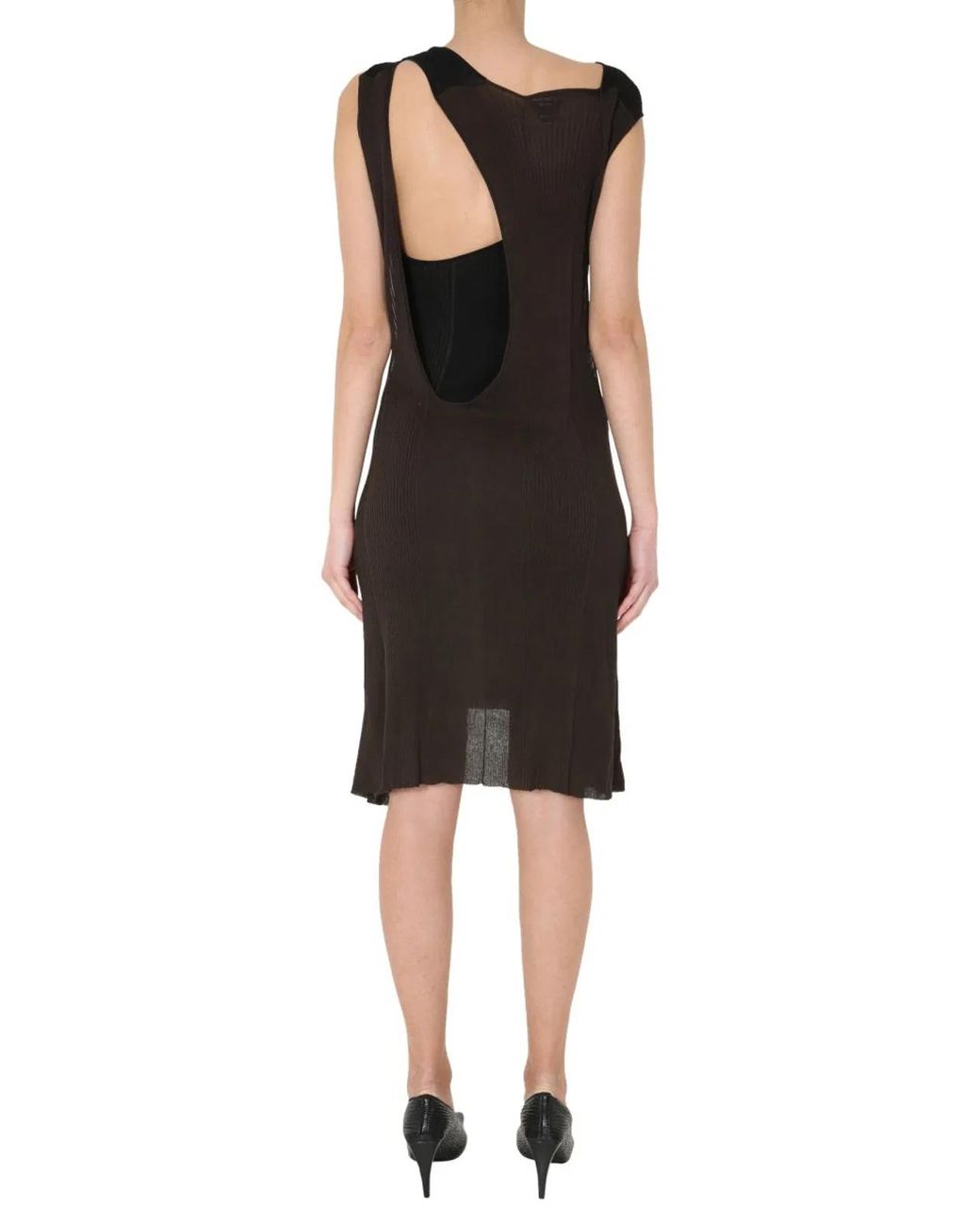 Bottega Veneta Black Transparent Ribbed Silk Knit Dress