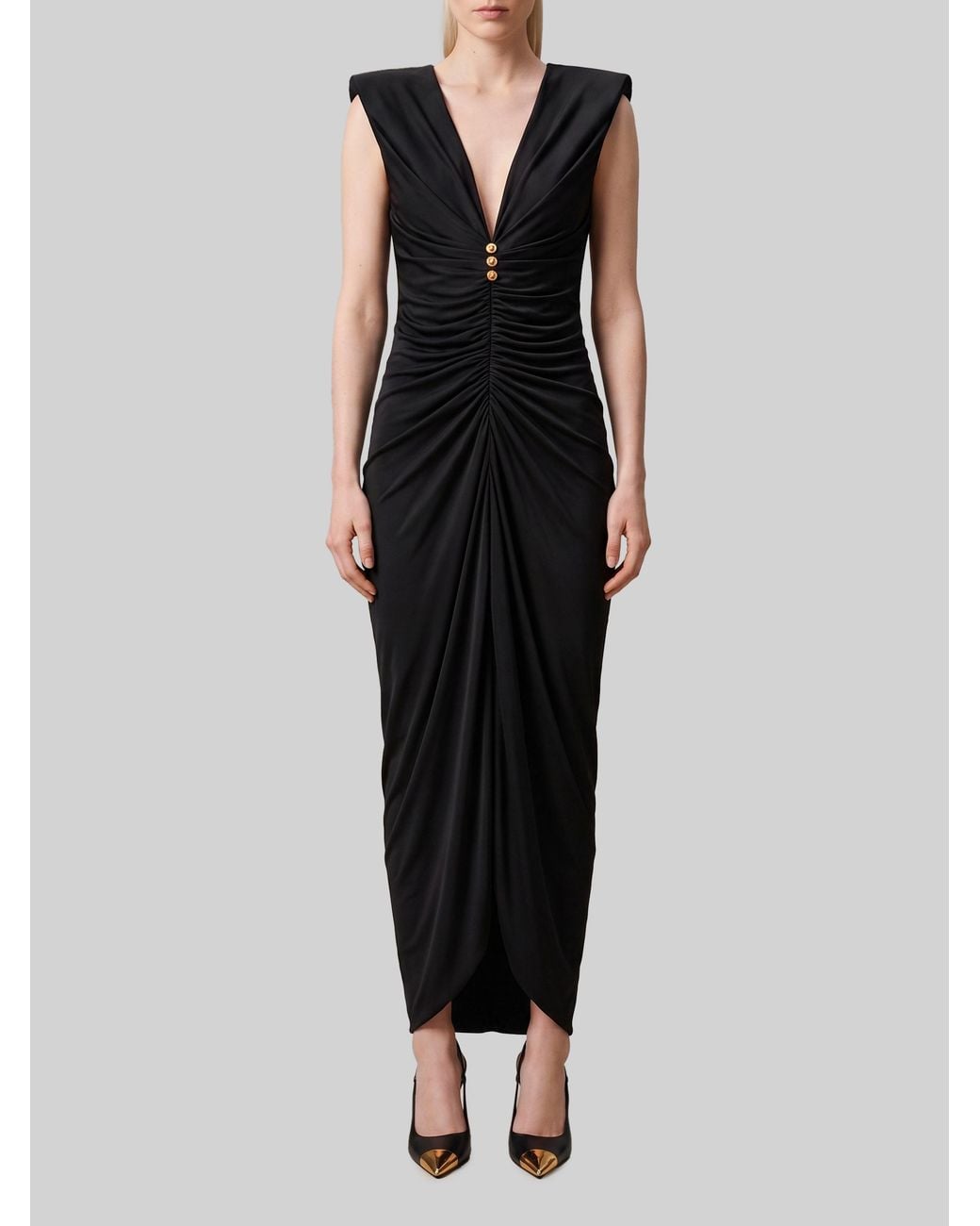 Versace Black V-Neck Gathered Maxi Dress