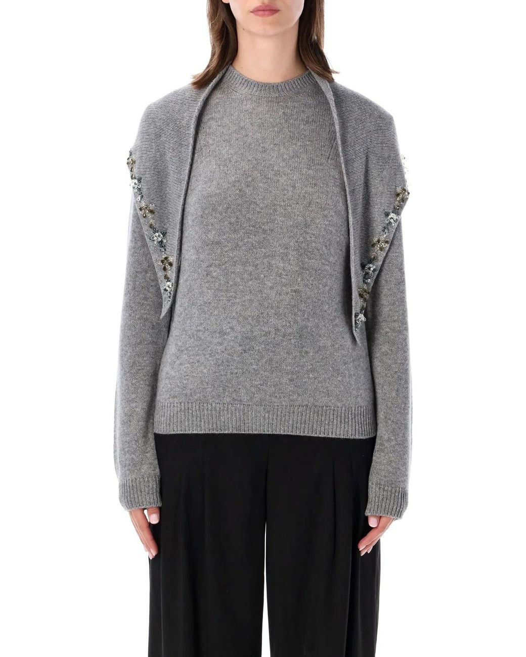 Prada Gray Crewneck Sweater With Stole
