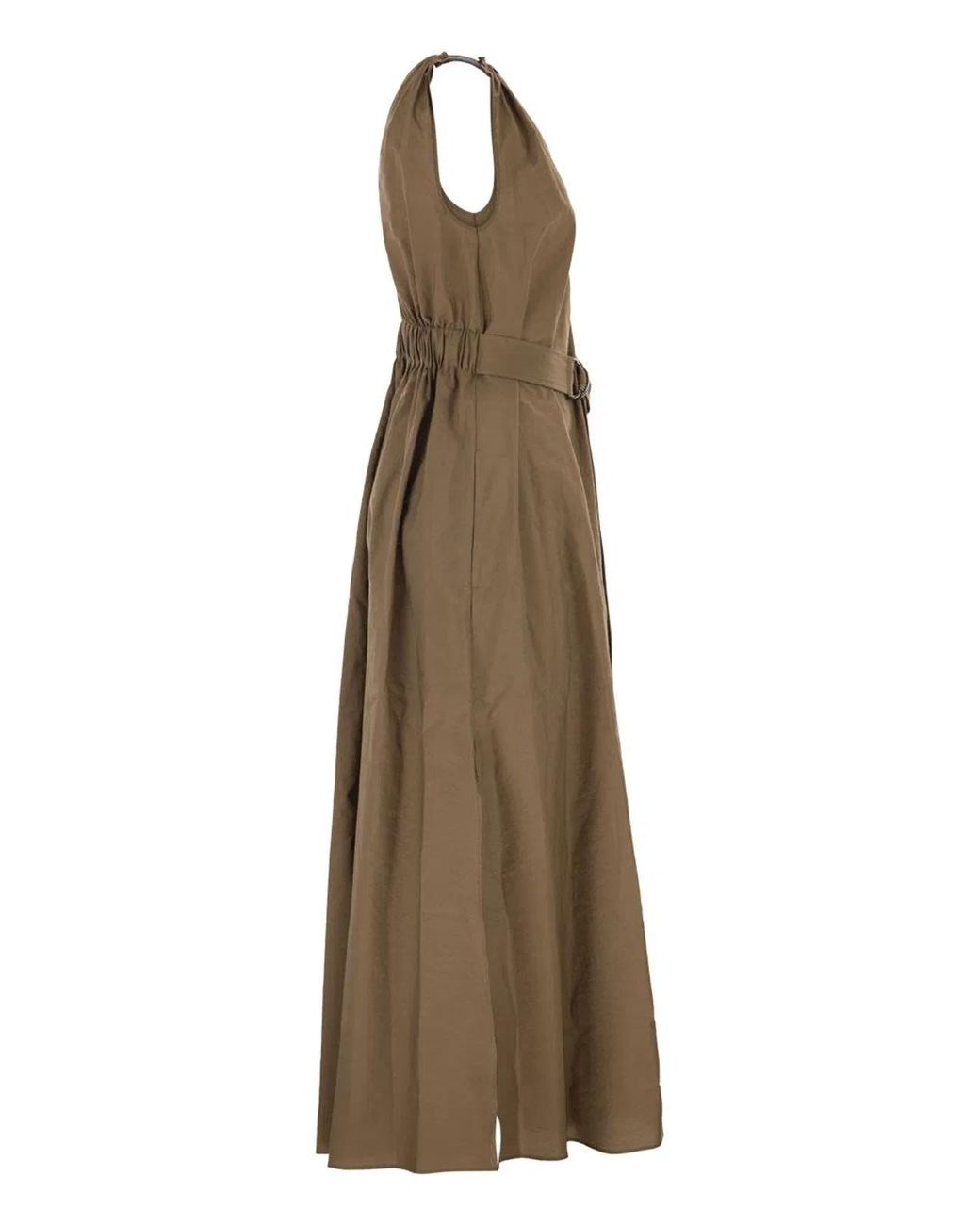 Brunello Cucinelli Natural Techno Cotton Poplin Dress With Belt And Precious Shoulder Detail