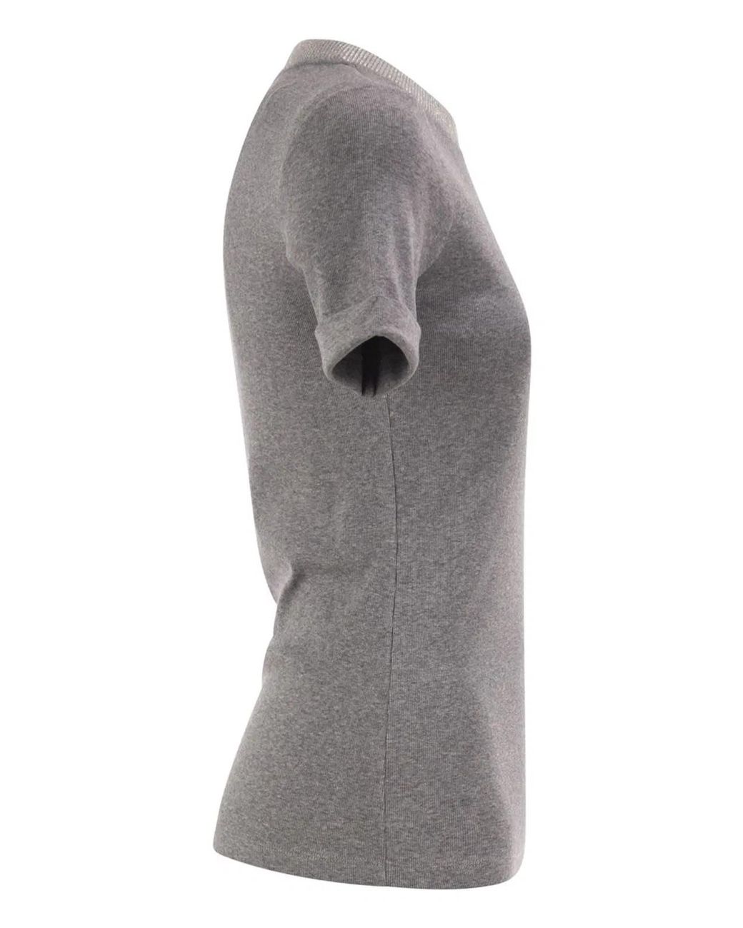 Peserico Gray Stretch Cotton Jersey T-Shirt With Lamé Knit Neckline