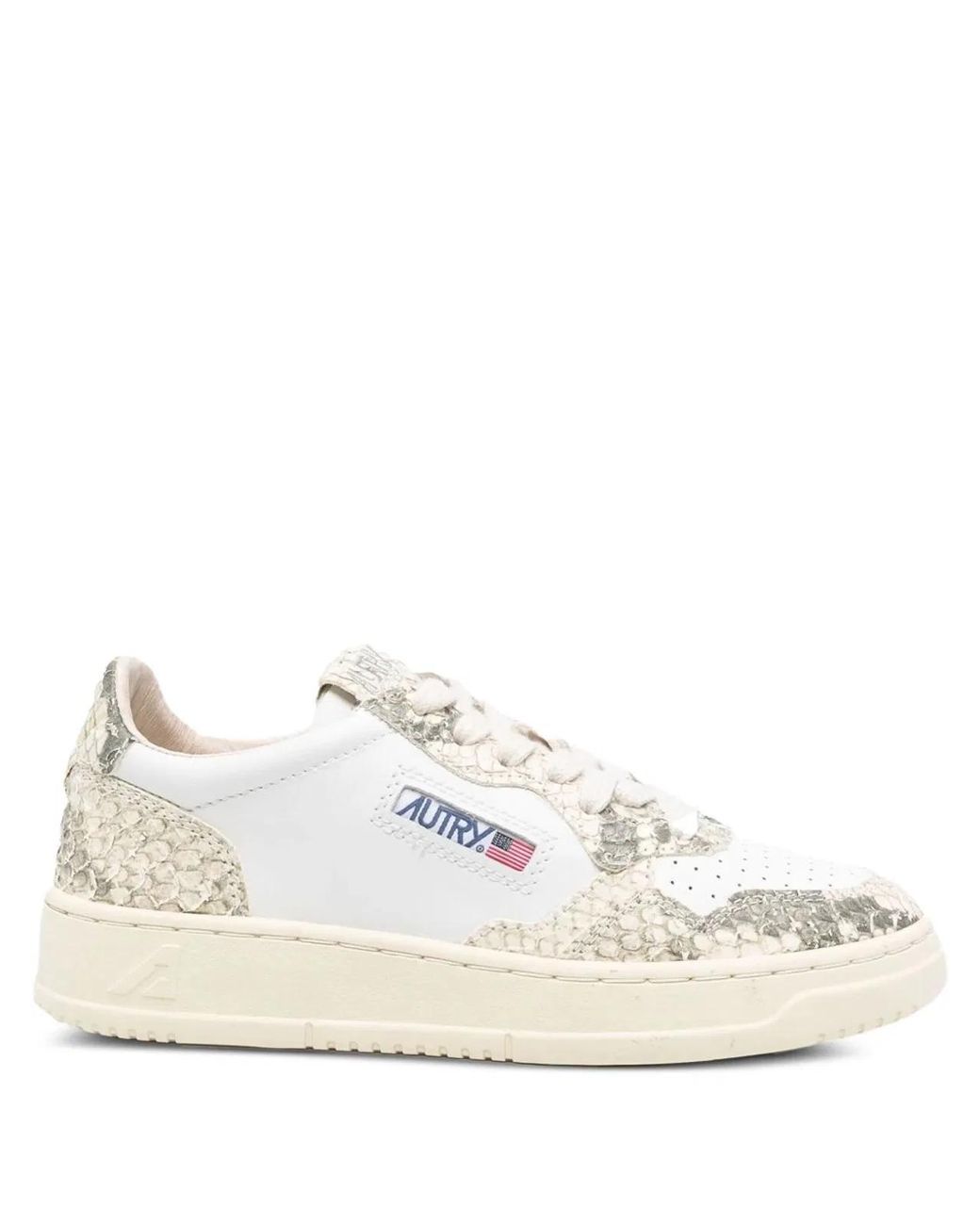 Autry White Leather Perforated Flat Shoes
