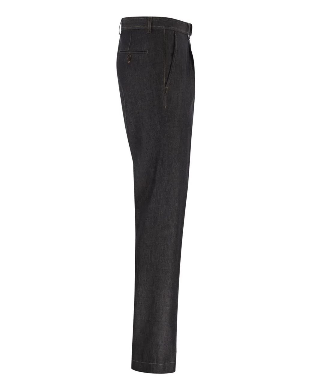 Brunello Cucinelli Black Tailored Cotton Denim Trousers With Pleats for men