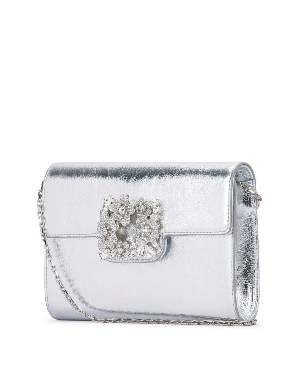 Roger Vivier Gray Mini Rv Bouquet Strass Envelope Bag