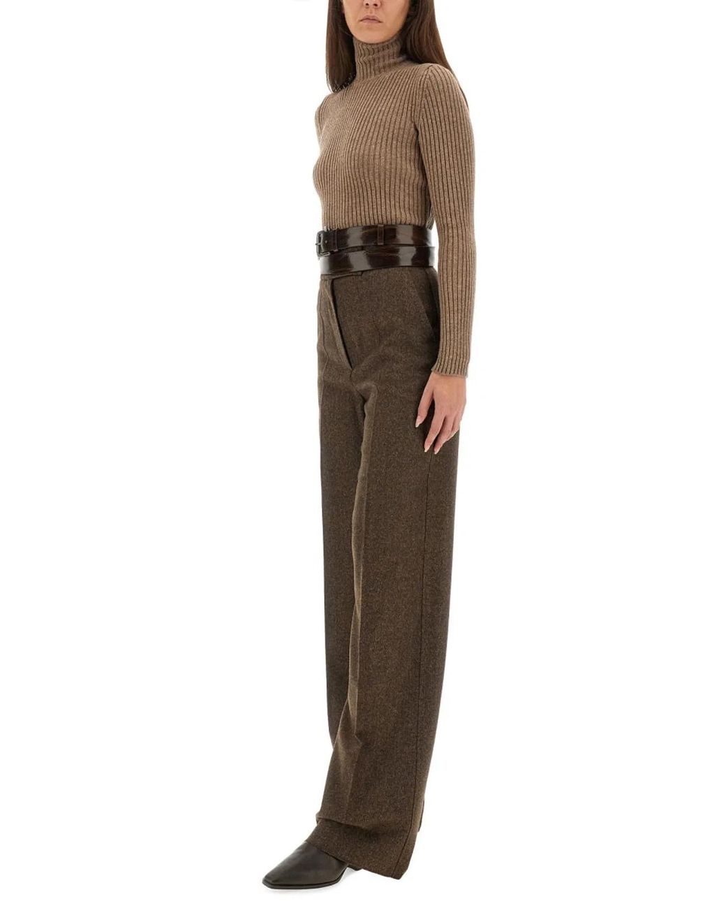 Max Mara Brown Ribbed Turtleneck Sweater