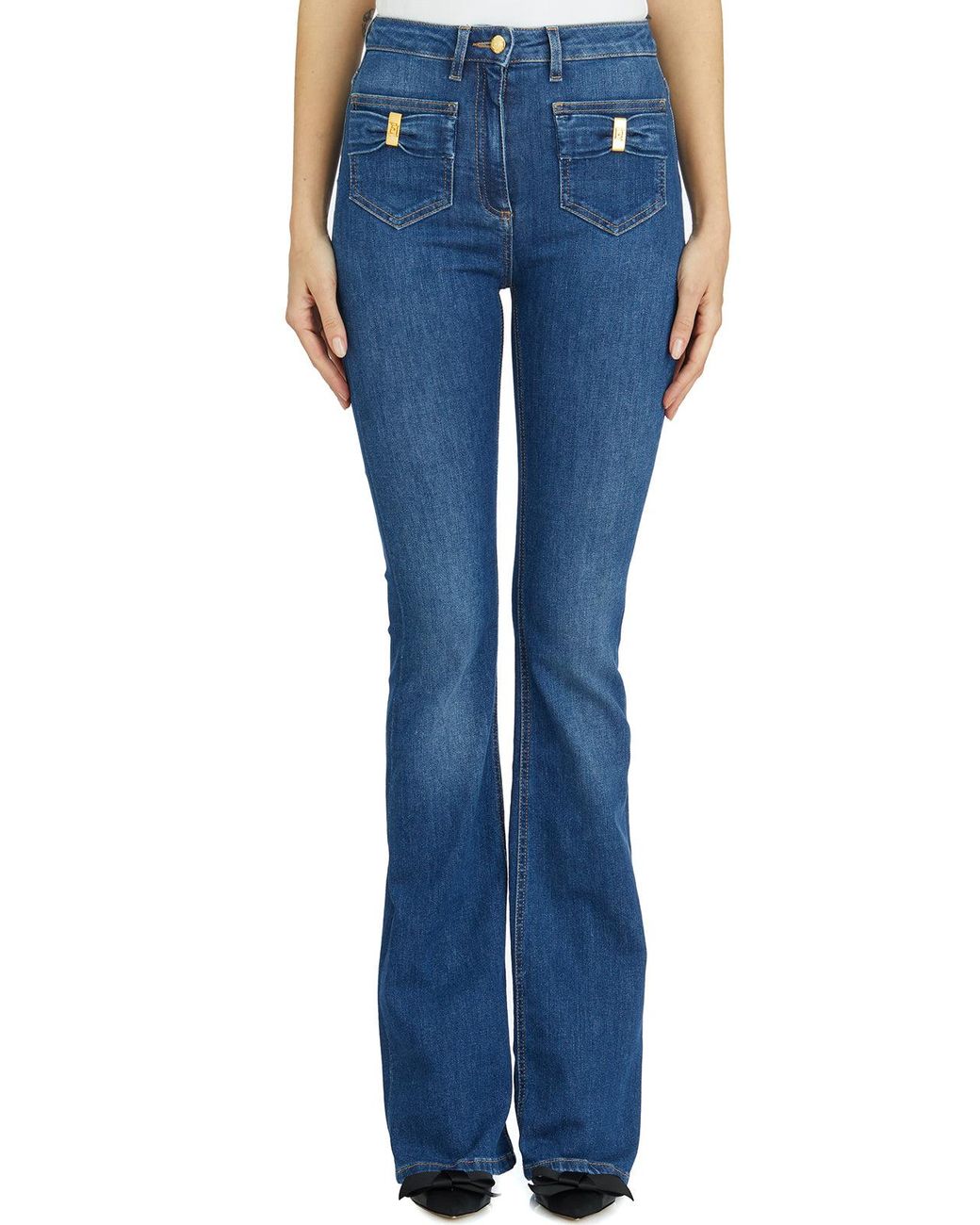 Elisabetta Franchi Denim Pants With Pockets in Blue | Lyst