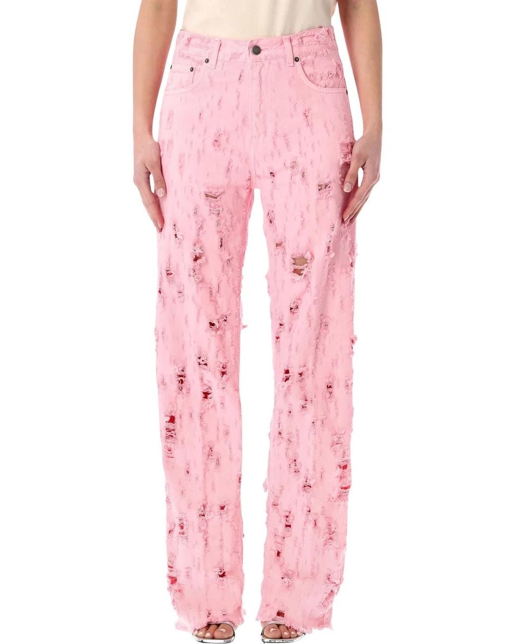 Haikure Pink Bonnie Bull Destroy Cotton Jeans