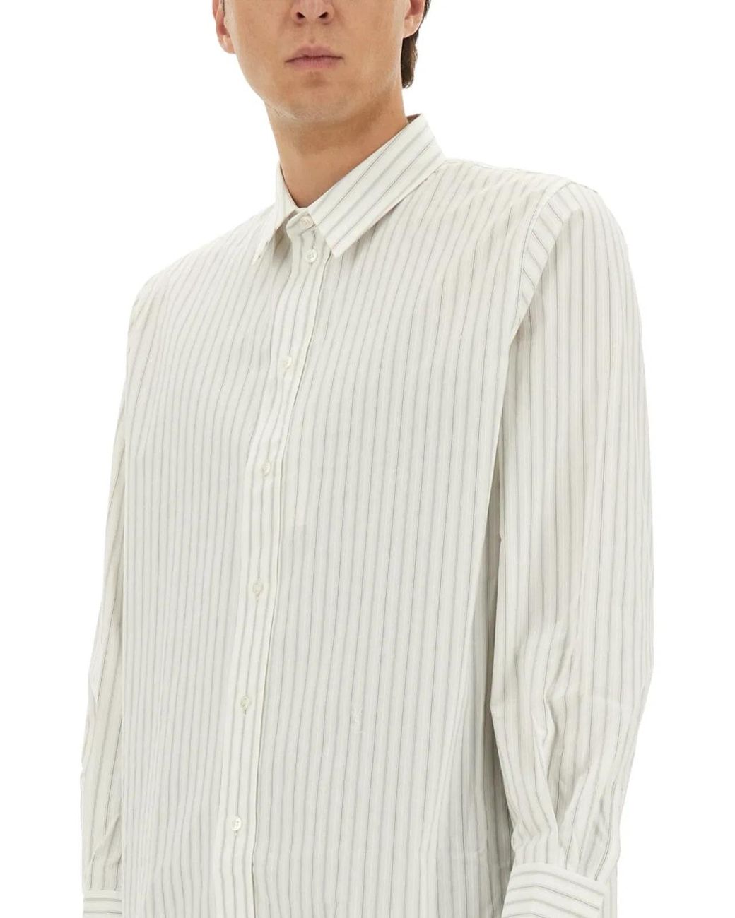 Saint Laurent White Cassandre Poplin Stripe Shirt for men