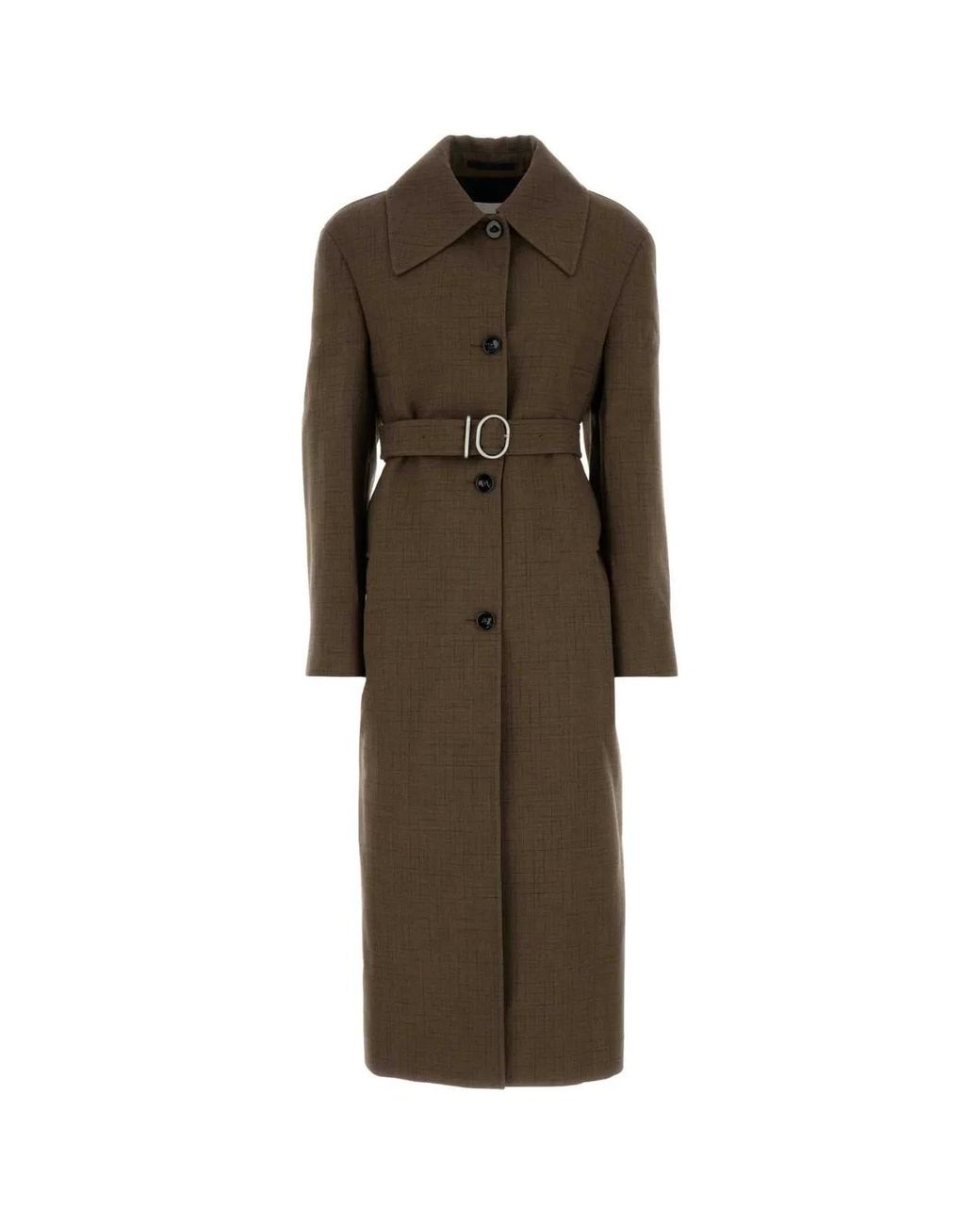 Jil Sander Brown Embroidered Wool Blend Coat