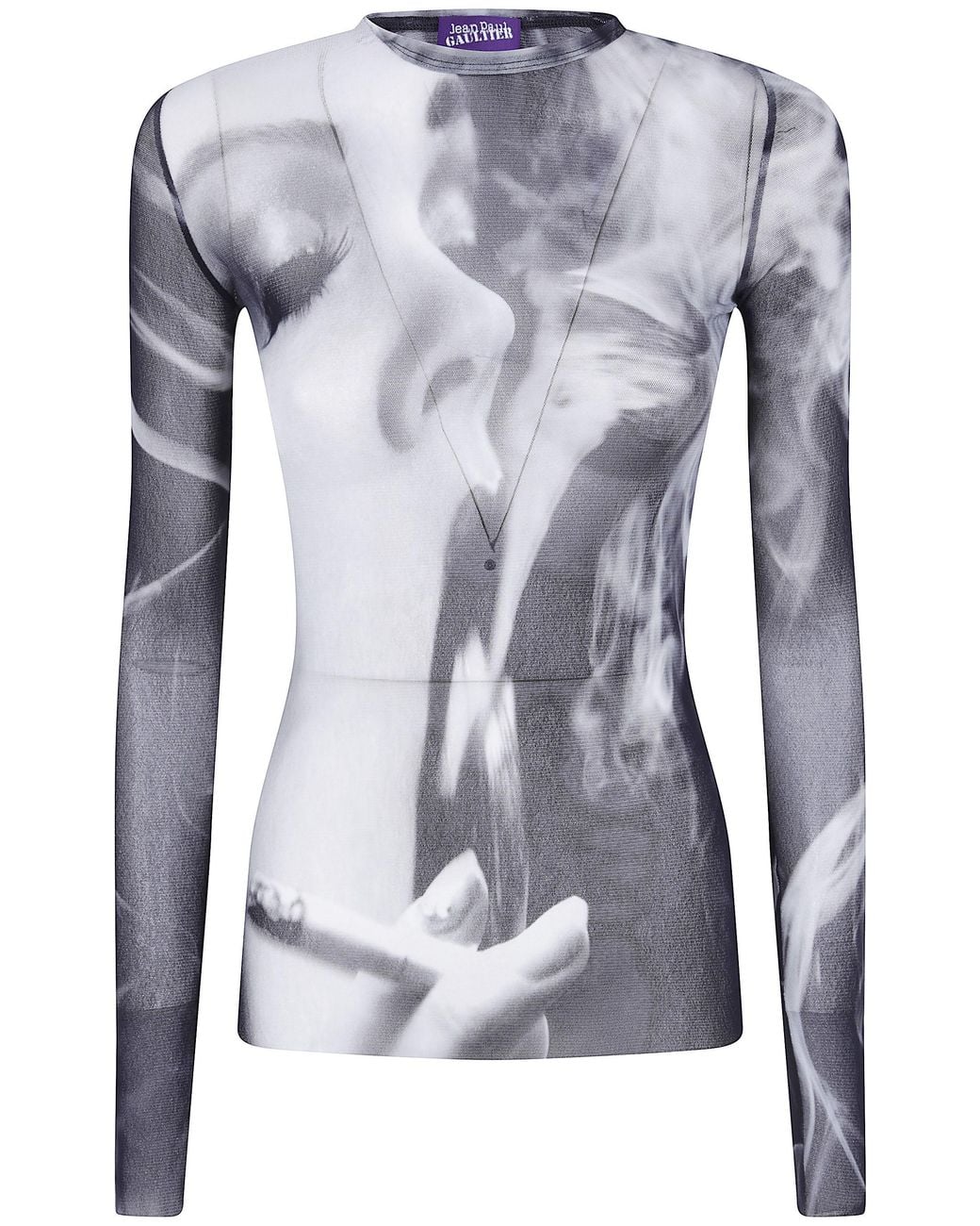 Jean Paul Gaultier Blue Printed Smoking Mesh Long Sleeves Top