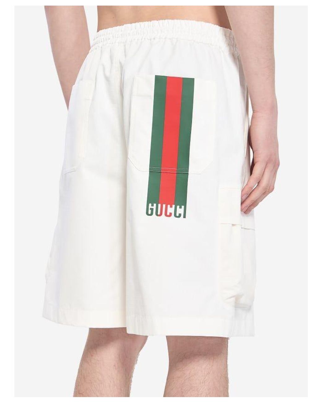 Gucci White Cotton Web Shorts for men
