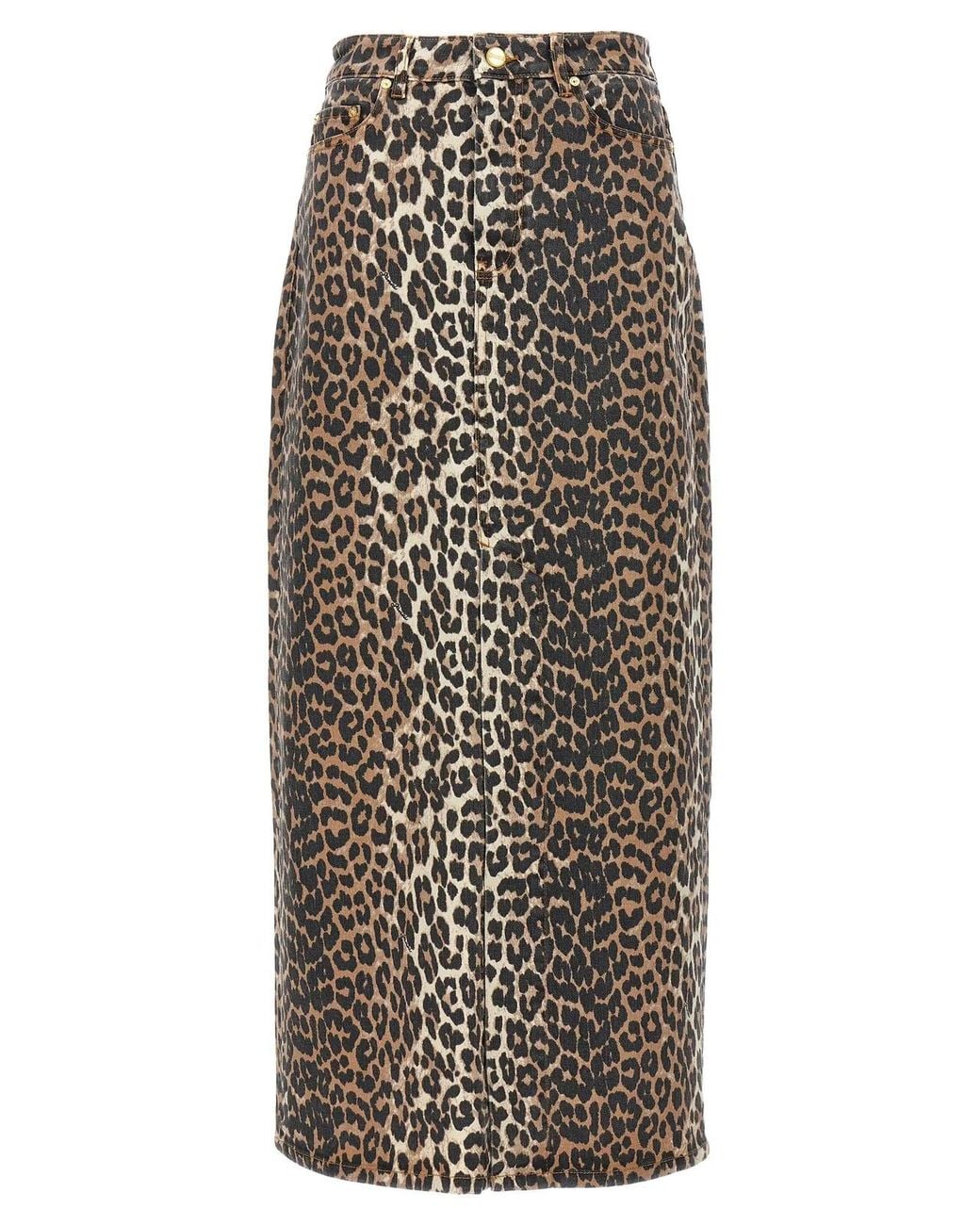 Ganni Brown Animal Print Long Skirt