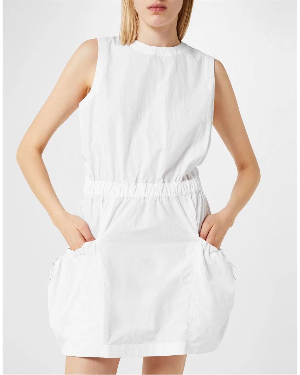 Moncler White Drawstring Sleeveless Mini Dress