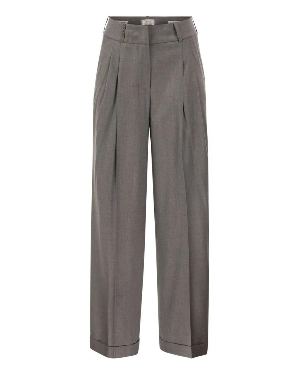 Peserico Gray Tailored Virgin Wool Stretch Trousers With Front Pleats