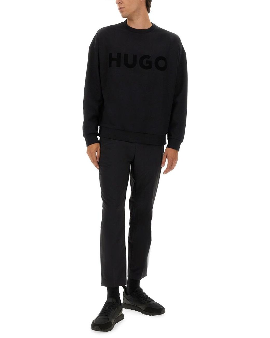 HUGO Black Crew Neck Sweatshirt for men