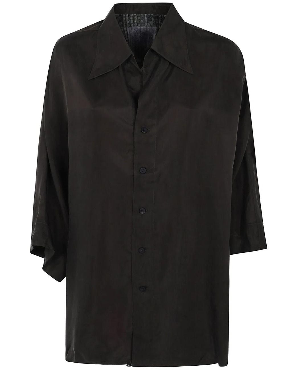 Ziggy Chen Black Short Sleeves Back Gathered Shirt