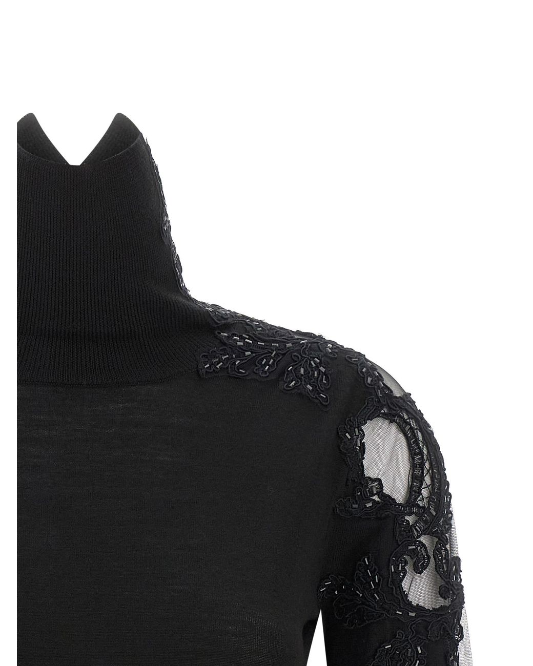 Ermanno Scervino Black High Neck With Lace Inserts