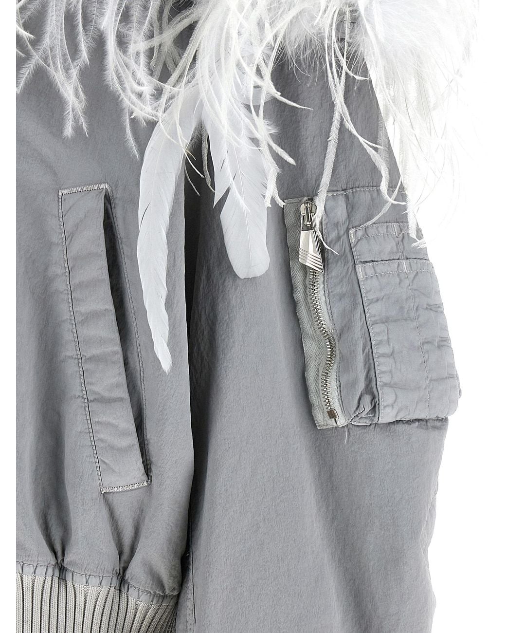 The Attico Gray Feather Insert Bomber Jacket