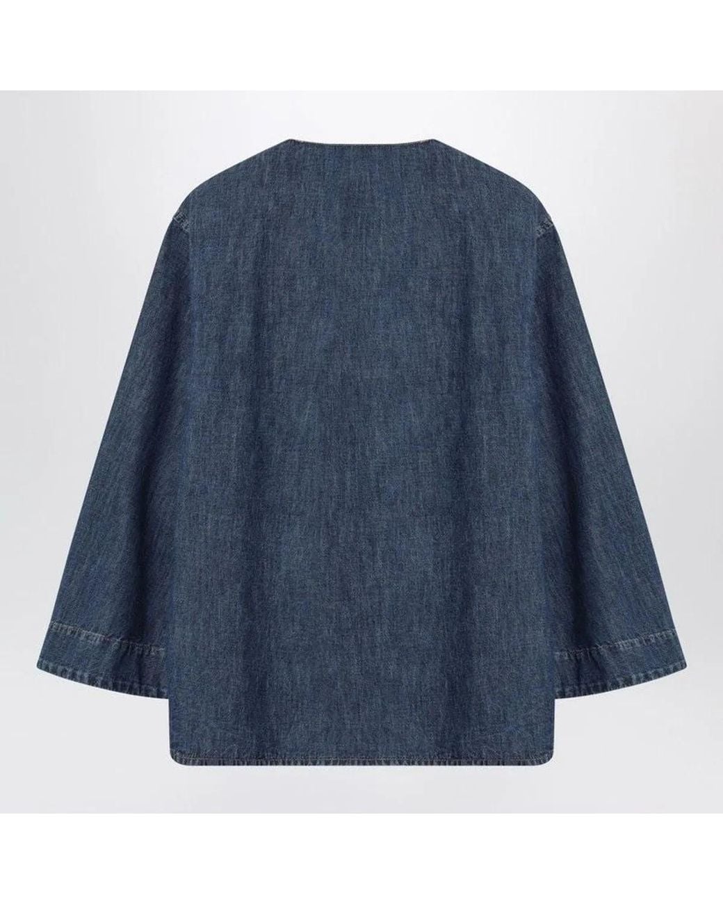 Valentino Garavani Blue V-Neck Logo-Plaque Blouse