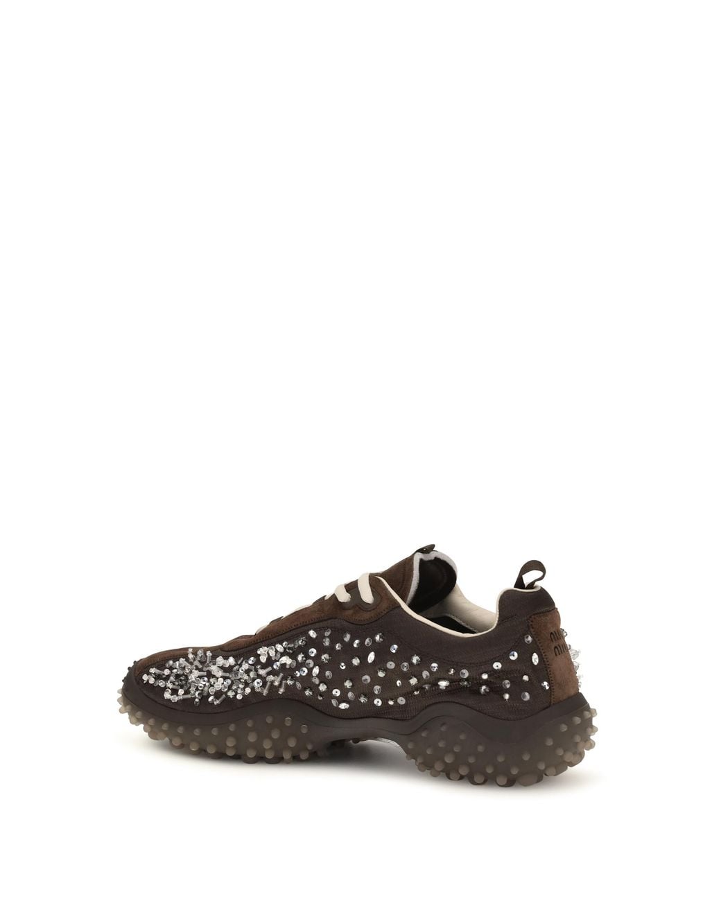 Miu Miu Multicolor Suede And Technical Fabric Sneakers With Crystals