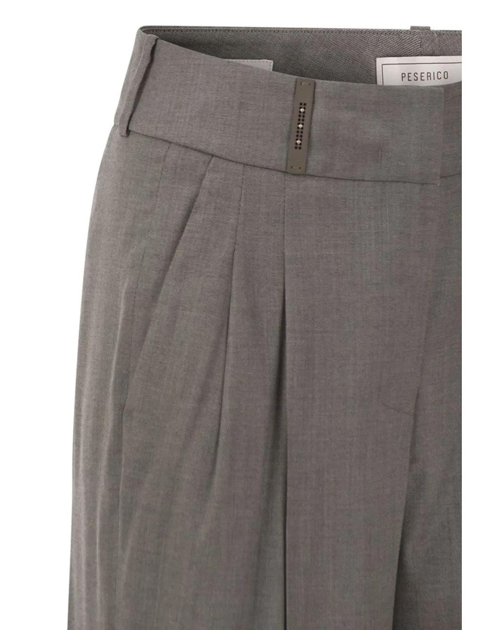 Peserico Gray Tailored Virgin Wool Stretch Trousers With Front Pleats