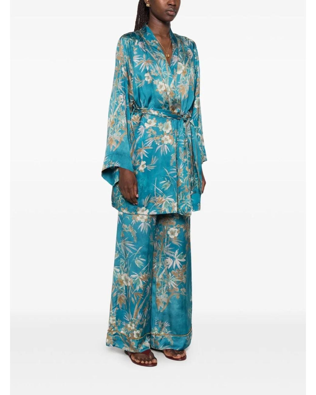 Forte_forte Blue Printed Satin Kimono