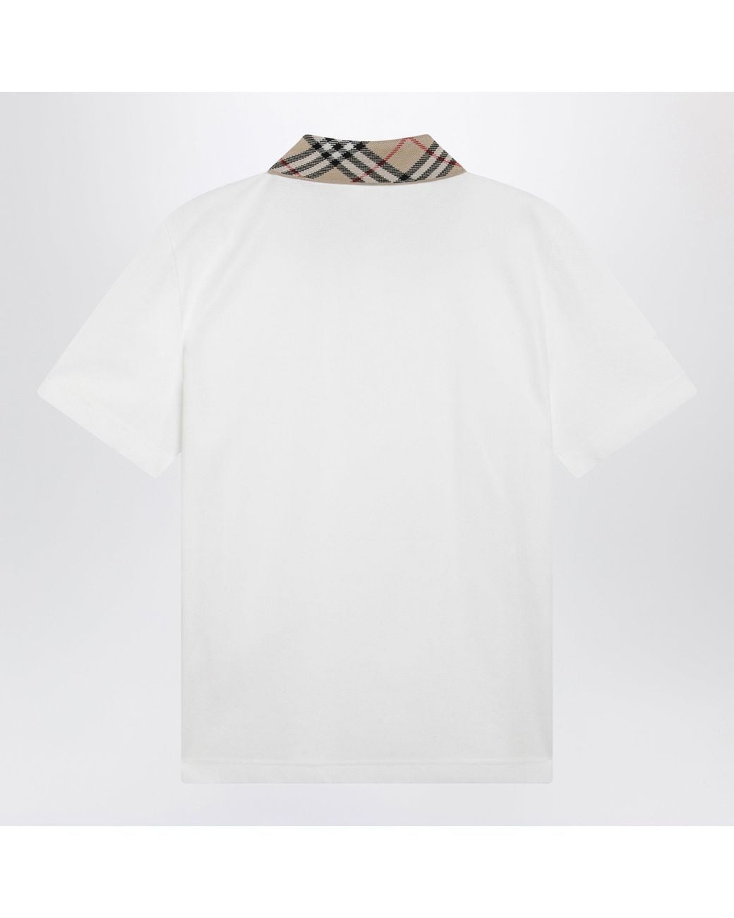 Burberry White Chalk Cotton Pique Polo Shirt With Check Collar for men