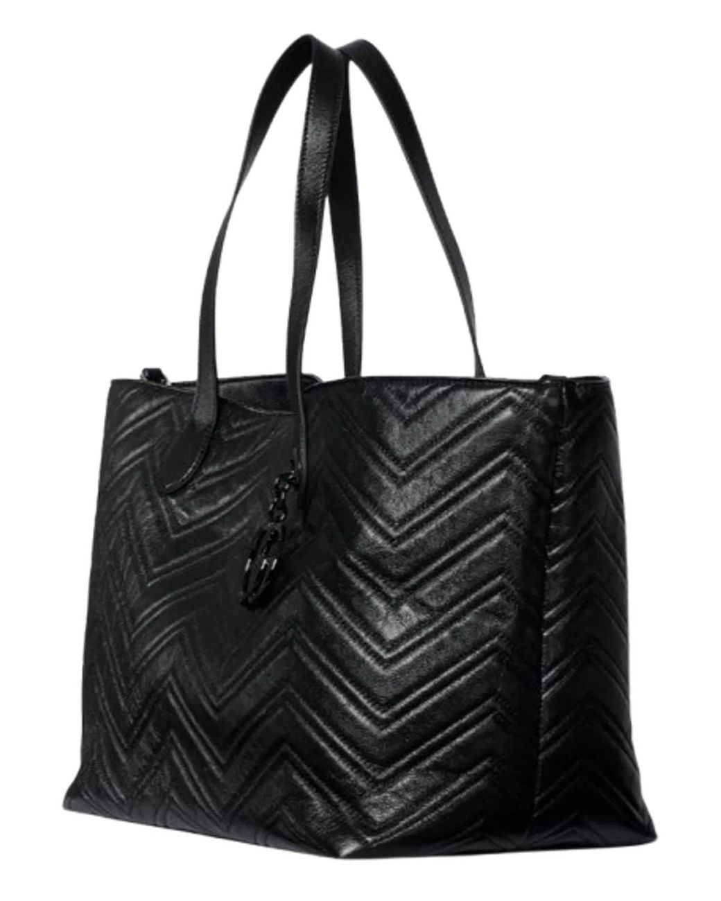 Gucci Black Leather Large Gg Marmont Shopping Bag