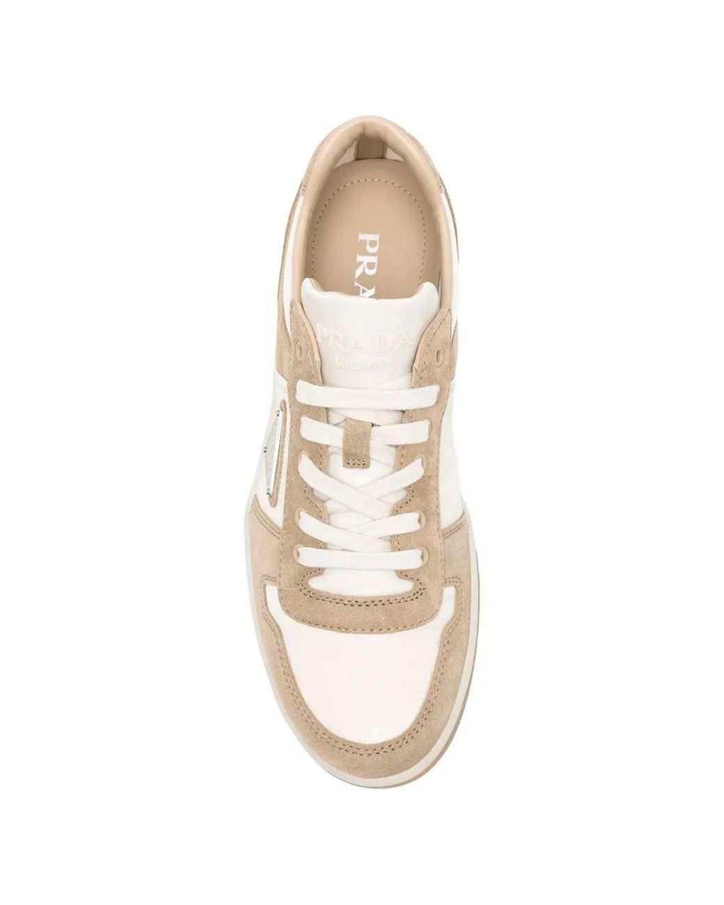 Prada Natural Downtown Re-Nylon And Suede Sneakers