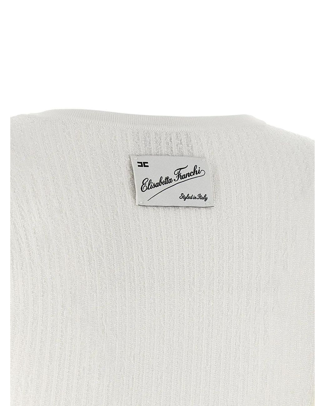 Elisabetta Franchi White Knitted Pleated Dress