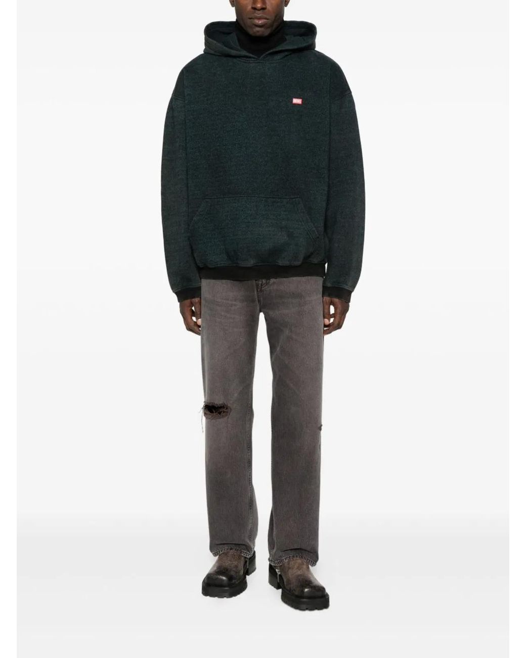 DIESEL Green Relaxed-Fit Hoodie With Textured Fabric for men