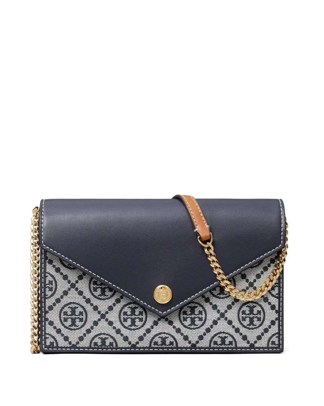Tory Burch Blue T-Monogram Envelope Wallet On Chain