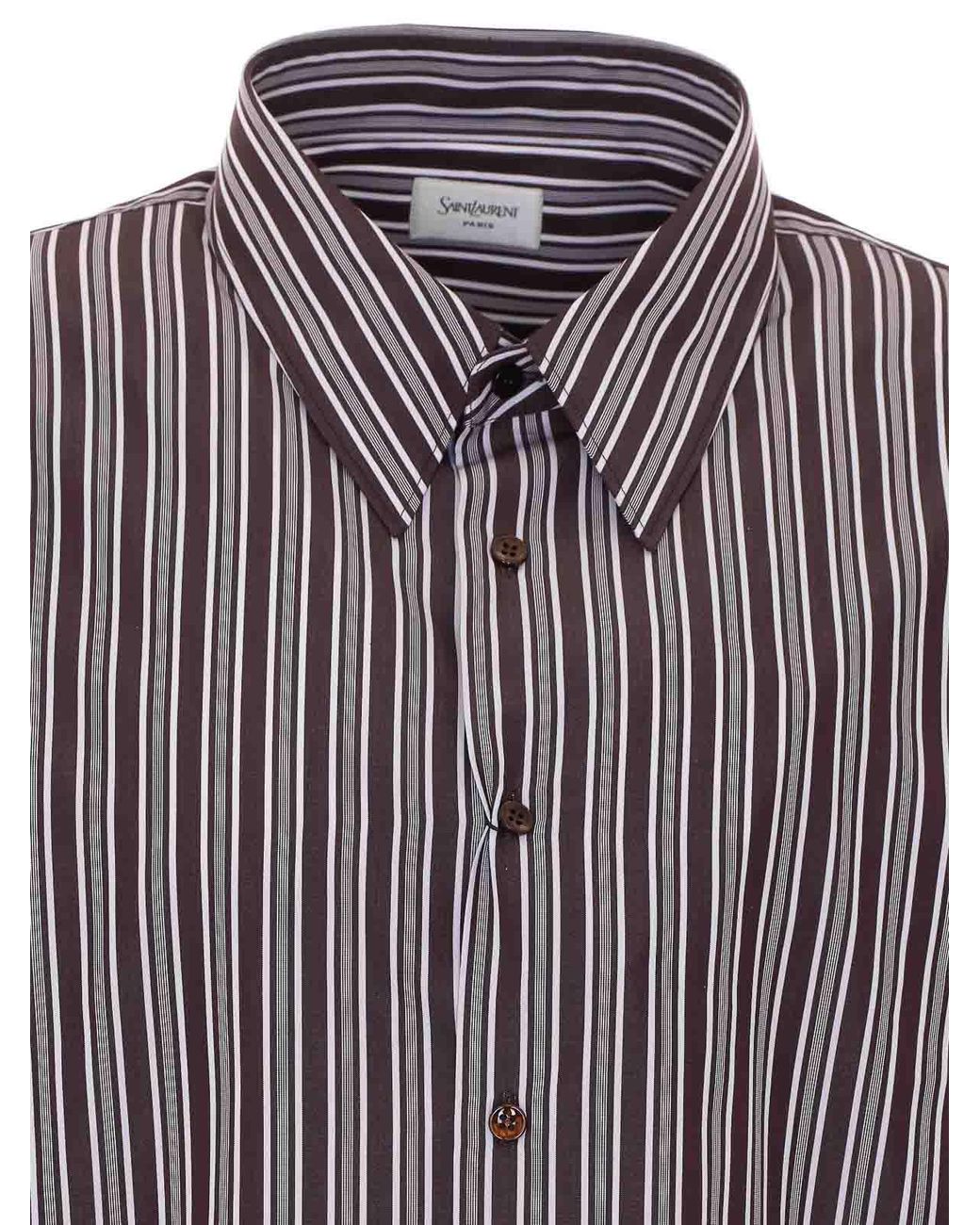 Saint Laurent Blue Striped Cotton Poplin Shirt for men