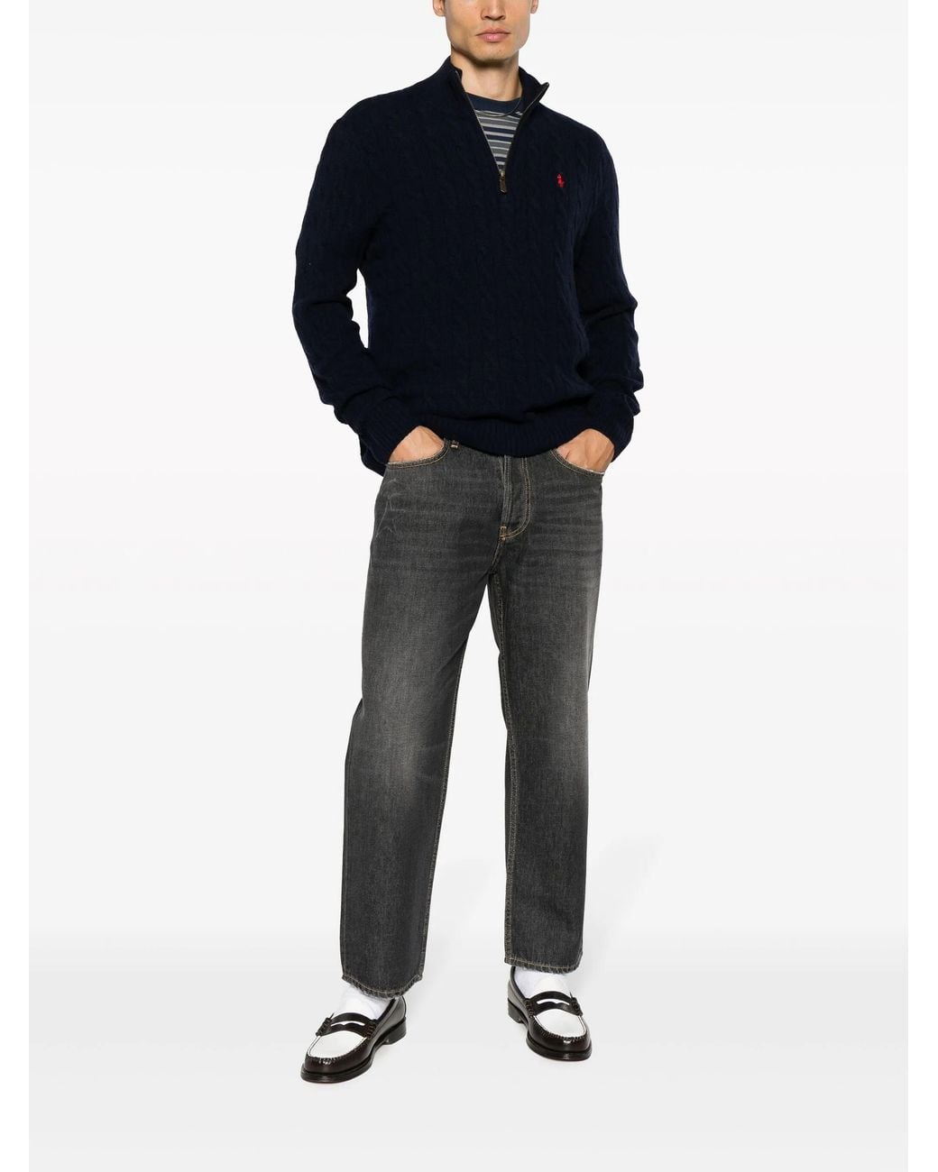 Polo Ralph Lauren Blue Cable-Knit Quarter-Zip Jumper for men