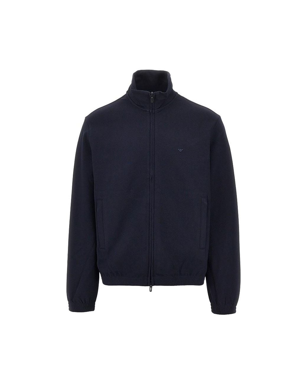 Emporio Armani Blue Piquet Jersey Full-Zip Sweatshirt for men