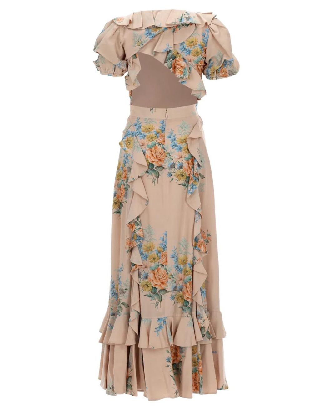 McQueen Natural Floral Print Ruched Silk Dress