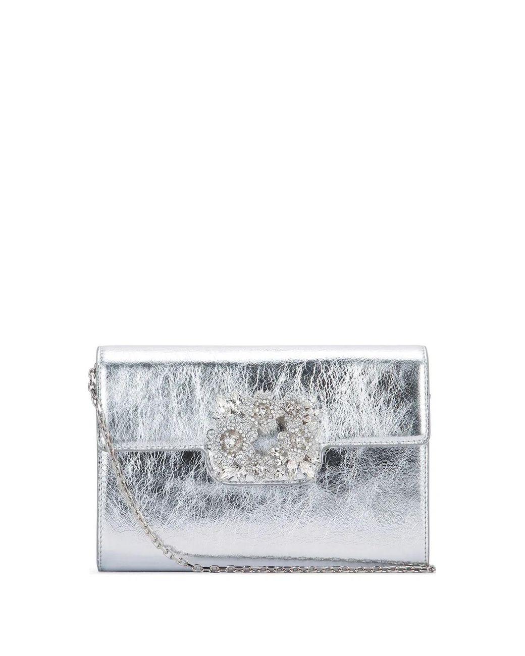 Roger Vivier Gray Mini Rv Bouquet Strass Envelope Bag