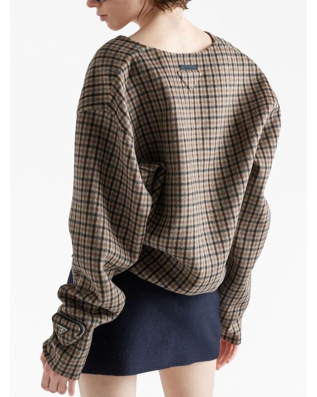 Prada Gray Checked Cashgora Sweater