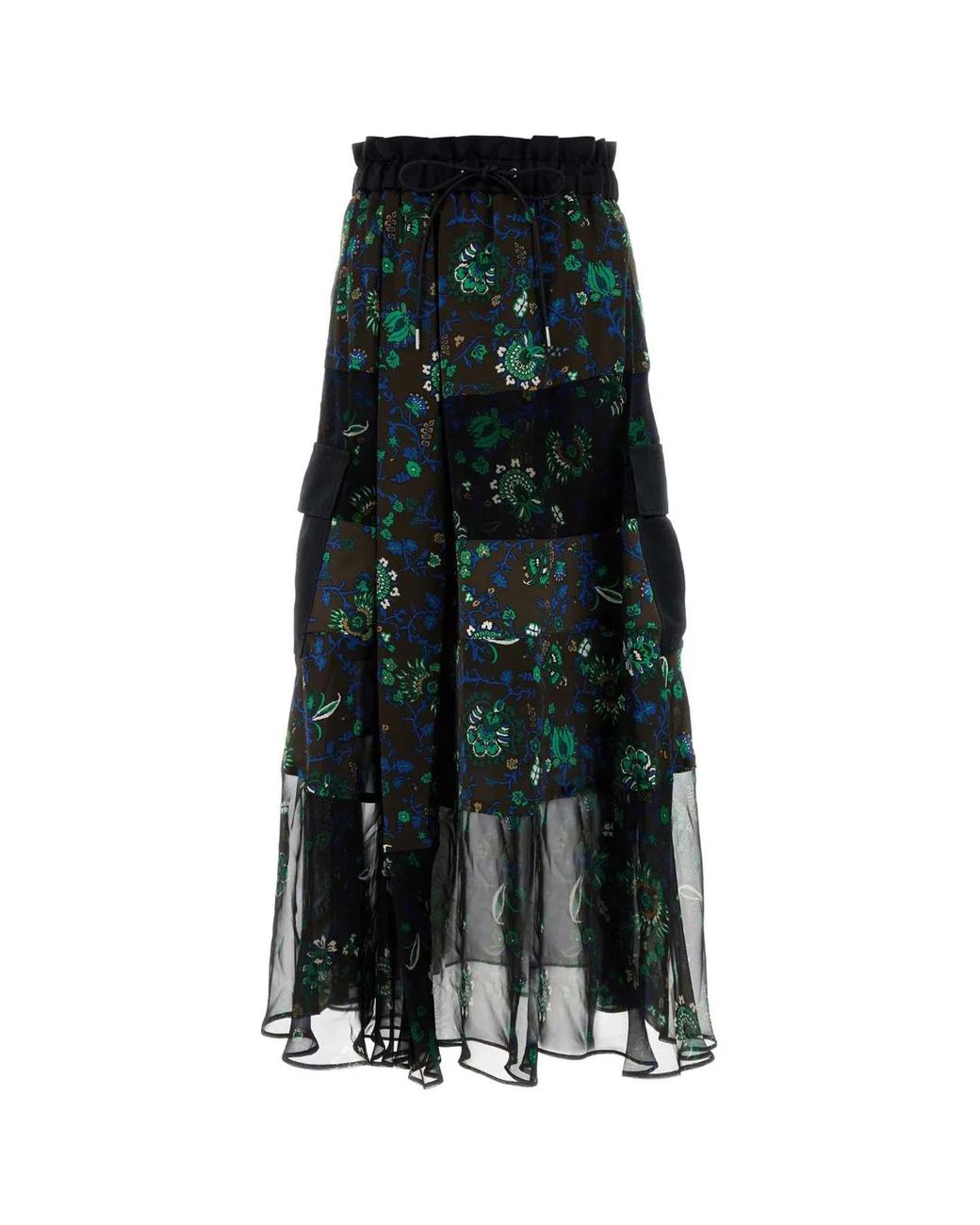 Sacai Black Printed Crepe Skirt