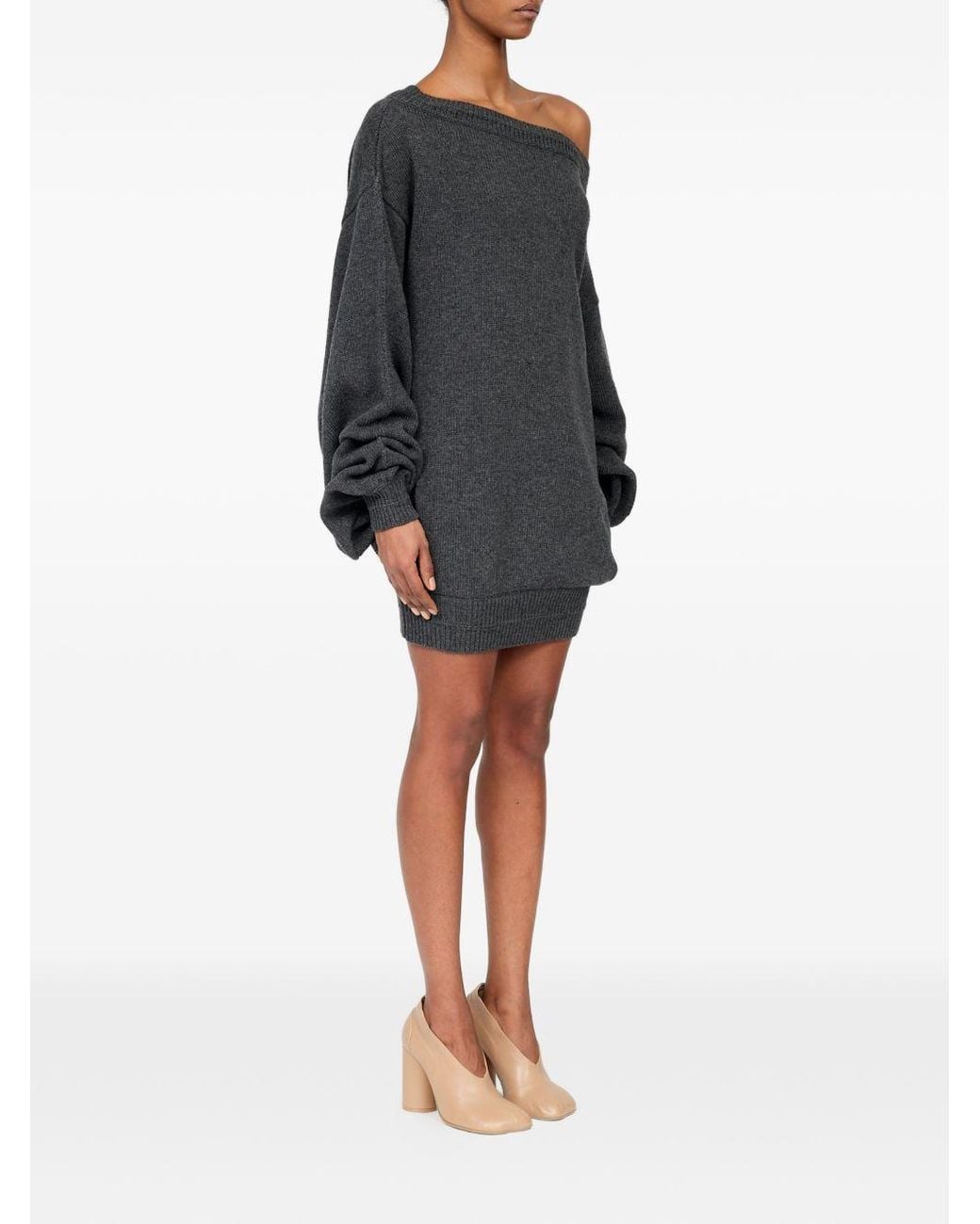 MM6 by Maison Margiela Gray Wool-Blend Mini Dress With Wide Sleeves
