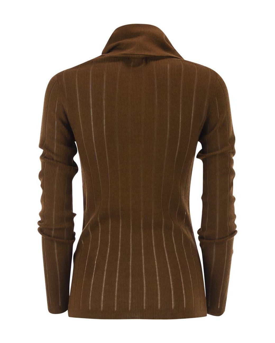 Max Mara Brown Mstbadesse – Fitted Silk And Wool Ribbed Turtleneck