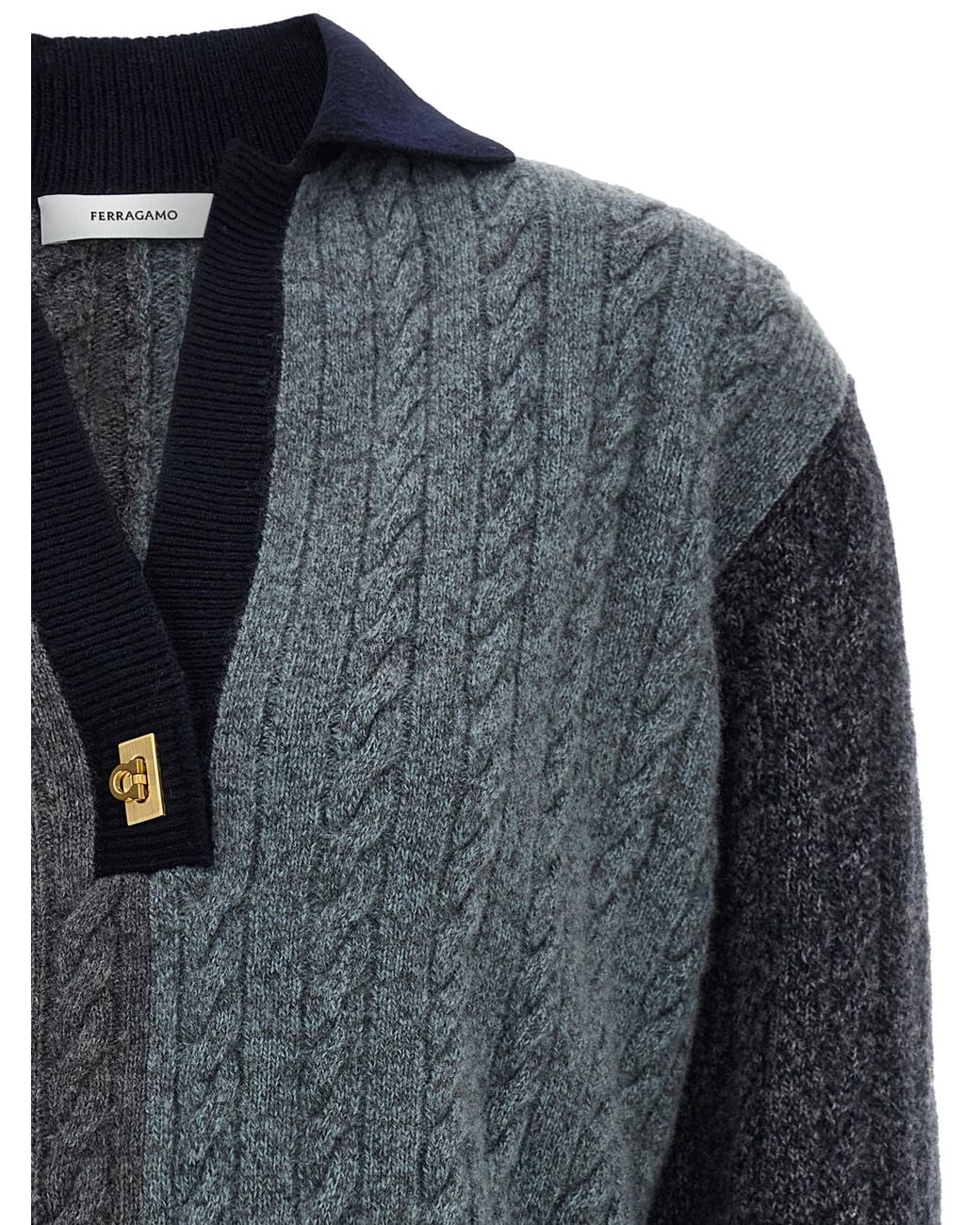 Ferragamo Black Color Block Braid Sweater