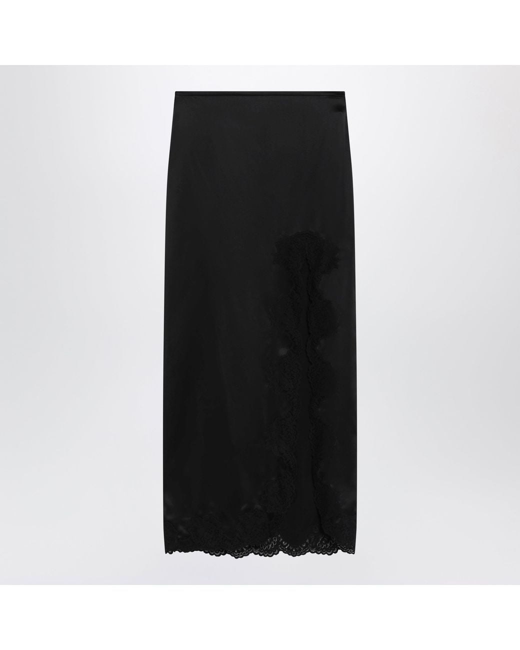 Valentino Black Long Crepe Satin Skirt With Lace