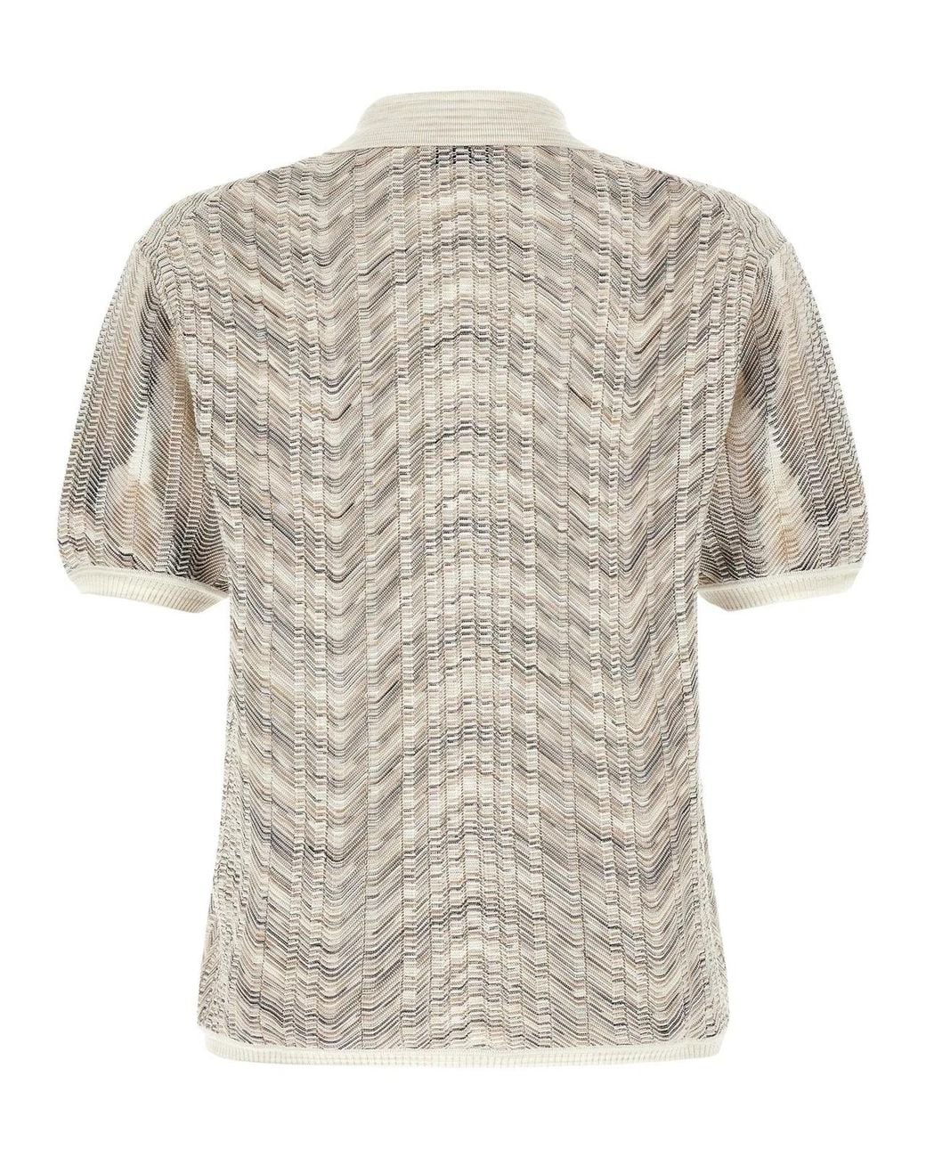 Missoni White 'Zig-Zag' Knit Polo Shirt for men