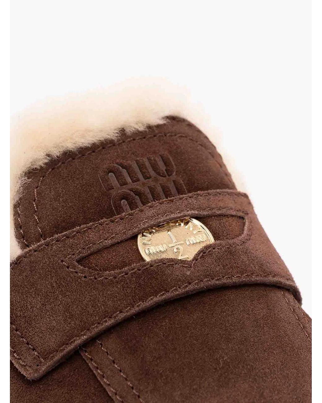 Miu Miu Brown Suede And Shearling Mules